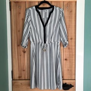 H&M Black White Striped 3/4 Sleeve Dress - Size 6
